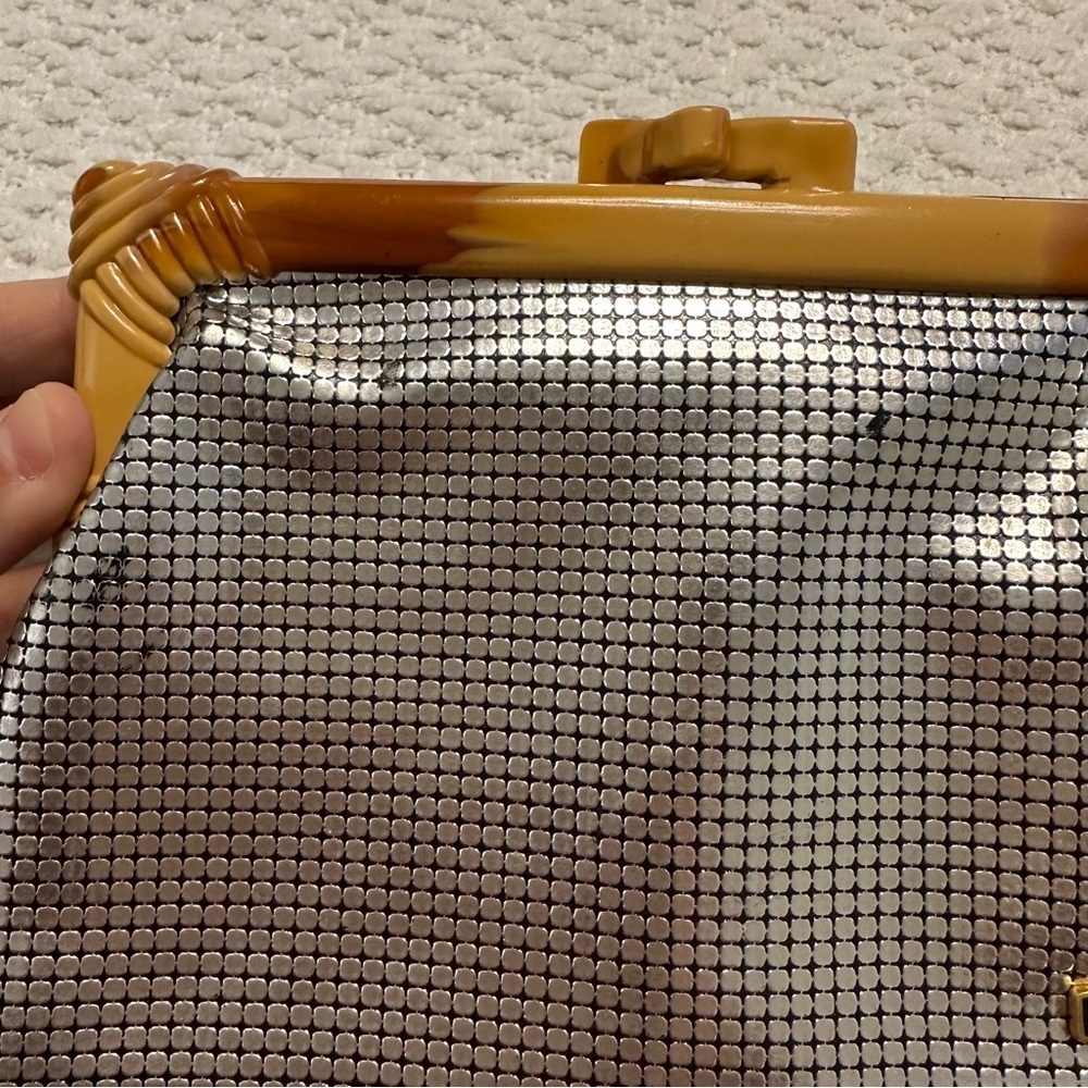 Vintage Regal Clutch and Coin Purse Set Silver Tone Mesh Print Vinyl - Picture 4 of 15